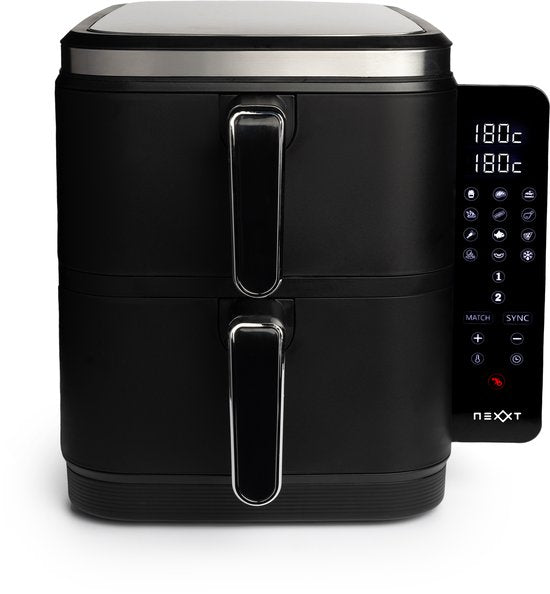 Nexxt - Double Stacked Airfryer - 11 l Inhoud - Zwart & RVS - 12 Kookprogramma's - Gestapeld Model - Ruimtebesparend & Dubbele Lade