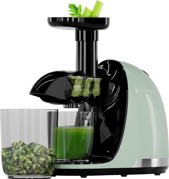 KitchenBrothers Slowjuicer - Juicer - Groenten en Fruitpers - 700ml - Met Pulpreservoir - Juice Maker - Moederdag Cadeautje - Pastel Groen