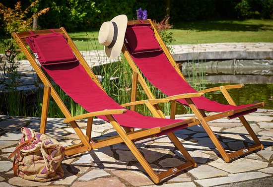Casaria Ligstoel – Opvouwbaar & verstelbaar - Acaciahout – 60 x 94 x 94 cm – Rood