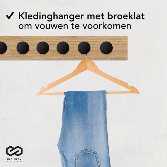 Infinity Goods 30 Houten Kledinghangers - Kleerhanger - Inkeping en Broeklat - Metalen Haak - Volwassenen - Bruin