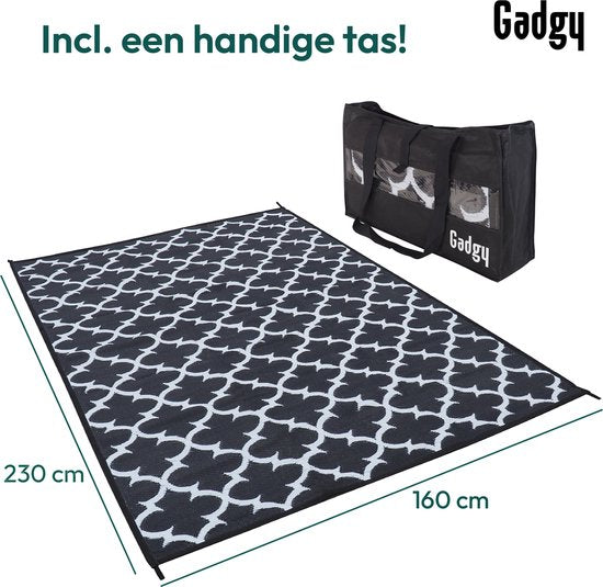 Gadgy Picknickkleed XL - Omkeerbaar - Incl. Draagtas - 230x160 cm - Wit/Zwart
