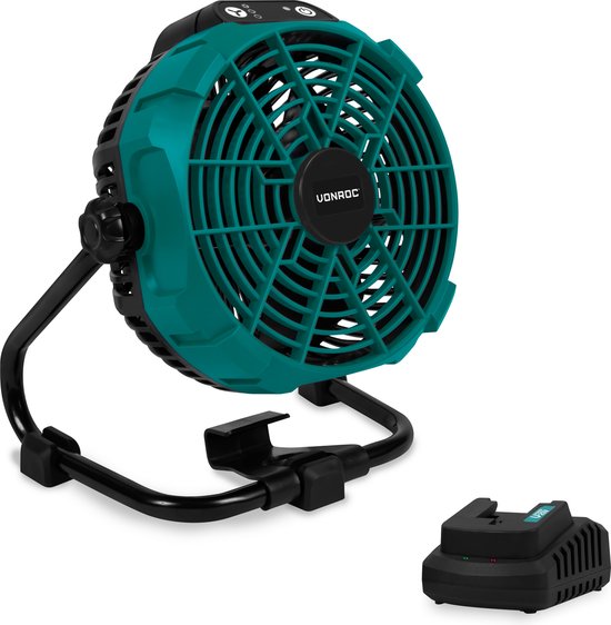 VONROC Ventilator 20V - voor draadloos en bedraad gebruik - Incl. netstroom adapter - Incl. 20V – 2.0Ah accu en snellader