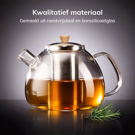 Deleca Glazen Theepot met Filter en Theelicht Warmhouder Set - Borosilicaat Glas - RVS Zeef - Kerst Cadeau - Voor Losse Thee / Theebloemen - 1.5L