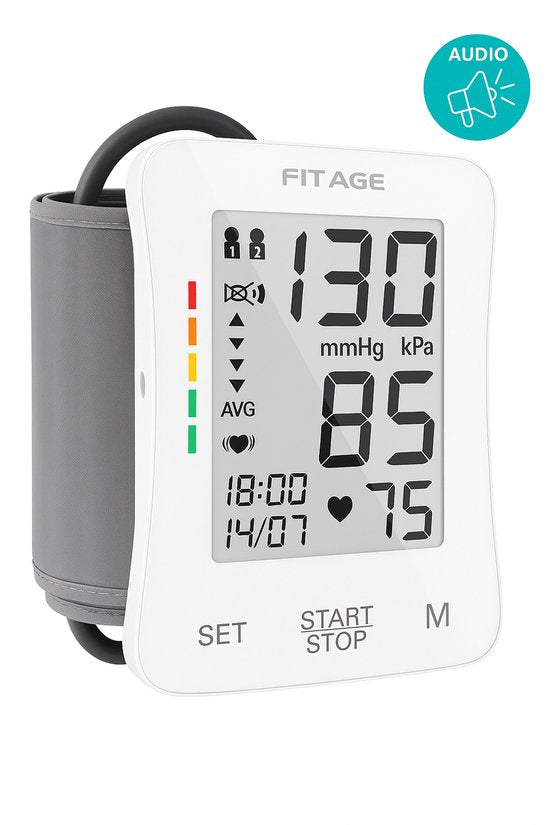 FITAGE Medische Bloeddrukmeter Bovenarm - Bloeddrukmeters - Hartslagmeter - Blood Pressure Monitor - Manchet 22-42cm - WIT