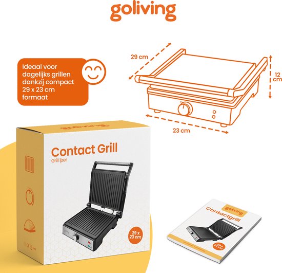Goliving Tosti Apparaat XL - Contactgrill - Tosti Ijzer - 29 x 23 cm - Panini Grill - Compact - Instelbare temperatuur - Zwart