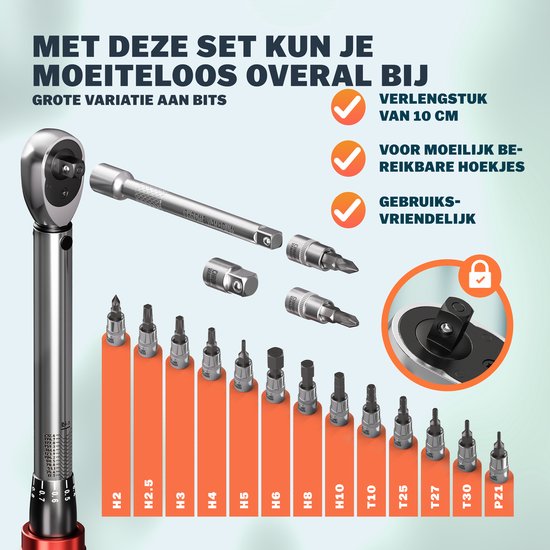 Monzana Momentsleutel – 18 Delige Set Verlengstuk Opbergcase – CVStaal