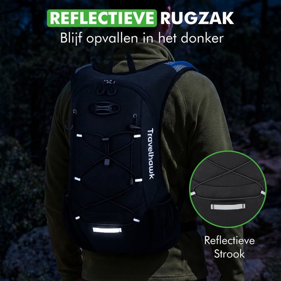 Travelhawk Drinkrugzak - Hardloop Rugzak - Geschikt Voor 2L Waterzak - Waterafstotend, Lichtgewicht, Reflecterend - 12L - Zwart