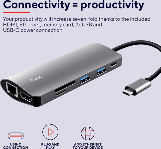 Trust USB-hub – USB Splitter – USB Verdeelhub – USB Poorten Uitbreiding – Grijs