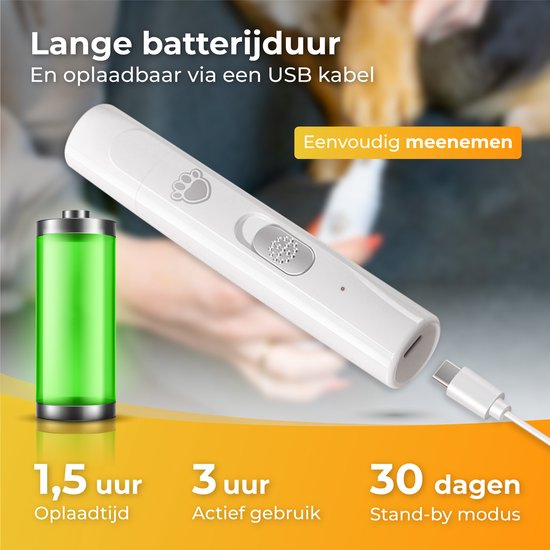 Nuvance - Elektrische Nagelvijl - voor Honden, Katten en Dieren - Usb Oplaadbaar - Diamant Vijlkop - Draadloos - Wit