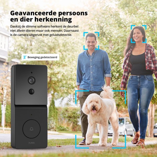 FlinQ Slimme Deurbel - Deurbel Draadloos - Deurbel met Camera - Incl Gong - 1080P HD - Zwart