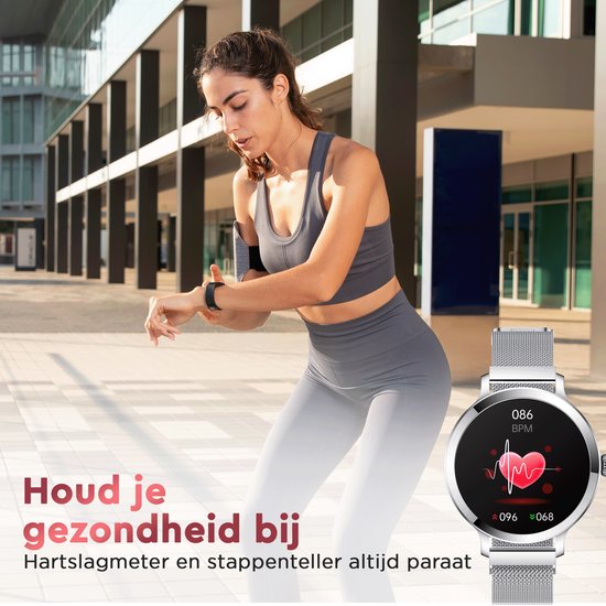 Golden Sound - Smartwatch Dames - 40mm - Stappenteller - Slaapmonitor - Saturatiemeter - Hartslagmeter - Zilver