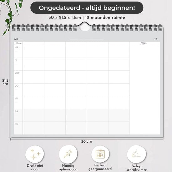 Systemyze Familieplanner Basic 2025 - Planner - Weekplanner - Gezinsplanner - Family Planner - Ongedateerd - Grijs