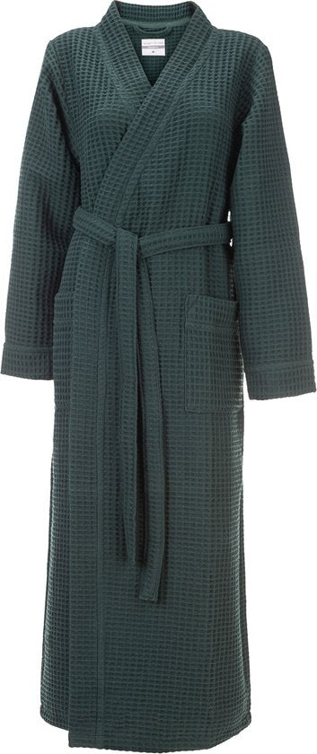 Heckettlane Badjas Wafel - Kamerjas voor Dames en Heren - XL - Ochtendjas van Katoen - Geschikt voor de Sauna - Groen