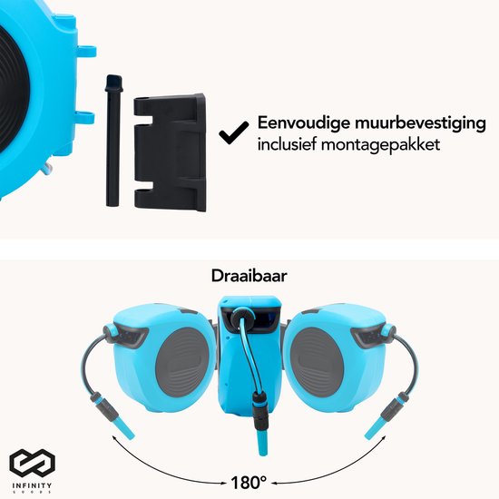 Infinity Goods Wandslangbox - 15 Meter - Slanghouder - Tuinslang Met Haspel - 180° Draaibaar - Automatisch - Slanghaspel