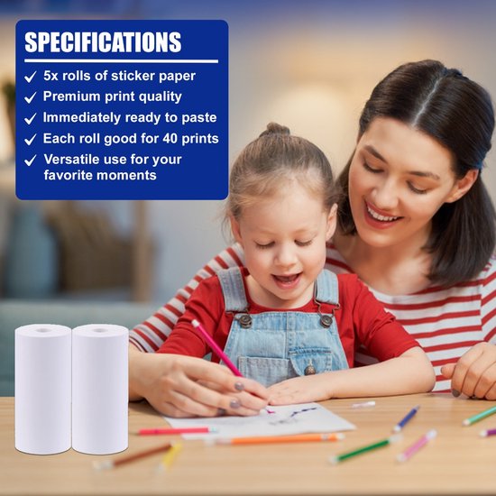 K&L Instant print camera Pack 5 Printrollen - Navulverpakking - kindercamera - instant print