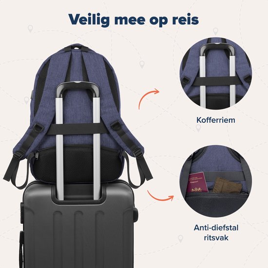 TRVLMORE Rugzak - 36L - 17 inch - Laptop Rugtas - Schooltas - Heren en Dames - Laptoptas - Spatwaterdicht Blauw