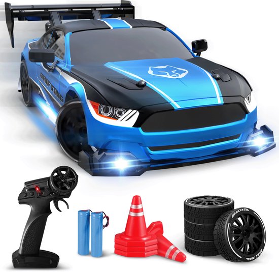 NAPI Bestuurbare RC Auto - Drift Car met 2 Accu’s, LED & Accessoires - 15 km/h - Buitenspeelgoed - Race Autos voor Jongens & Volwassenen - Buiten Speelgoed - Speelgoedauto Radiografisch - Drift King