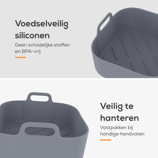 KitchenLove Airfryer Bakjes Siliconen XL - 2 Stuks - Vierkant - Bakpapier Alternatief - Accessoires - BPA Vrij - 20CM