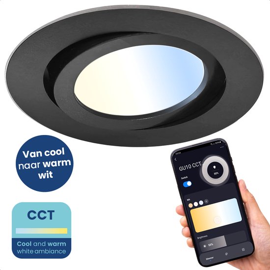 Gologi Slimme Inbouwspots - Smart LED Downlight Dimbaar - Kantelbaar - Warm Wit Licht - Gu10 LED Lamp - Zwart