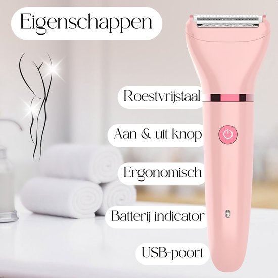 Ladyshave Gezicht - Oksels - Benen - Bikinilijn - Scheerapparaat Vrouw - Ontharingsapparaat Electrisch Ontharen - Gezichtsontharing Dames - Trimmer Vrouw - Ladyshaves Bikini - USB Oplaadbaar