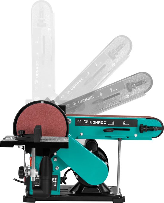 VONROC Band- en schijfschuurmachine 350W – Incl. 2x Schuurband 100 x 915 mm (P80 & P120) en 2x Schuurschijf Ø150 mm (P80 & P120)