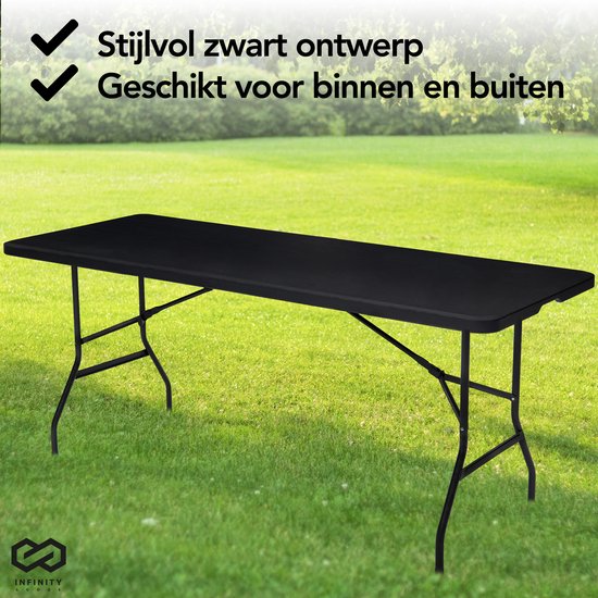 Infinity Goods Inklapbare Tafel - Vouwtafel - 180 x 70 x 74 cm - Campingtafel - Tuintafel - Draagbaar - Zwart