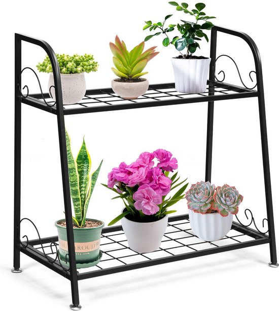 Coast Metalen Plantenrek - 2 Laags - 63 x 30,5 x 61,5 cm - Zwart