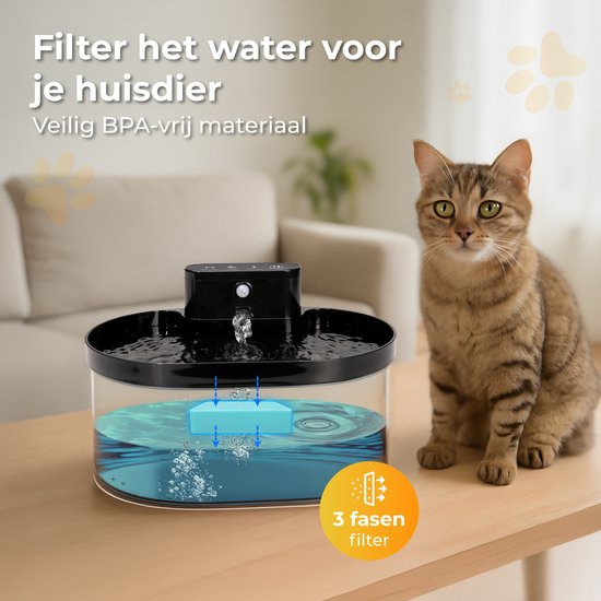 Nuvance Drinkfontein Kat - 2.2L Waterfontein - met Sensor - Incl. Filter - Stille Kattenfontein Automatisch - Draadloos