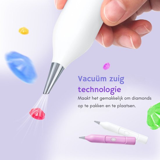 Rubye® – Elektrische Diamond Painting Pen – Met Vacuümtechniek – Oplaadbaar via USB-C – Comfortabel in Gebruik – Voor Ronde en Vierkante Steentjes – Wit