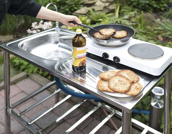 Camping/Outdoor Inox tafel met gootsteen lavabo en kraan 100x77x50cm