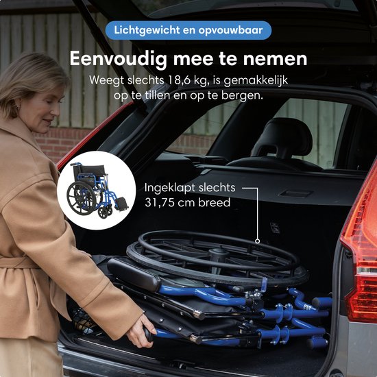 SafeLife® Rolstoel - opvouwbaar lichtgewicht met afneembare voetsteunen - inklapbare armleuningen