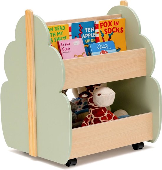 Coast boekenplank kinderboekplank gemaakt van hout met universele wielen 52 x 46 x 62,5 cm groen