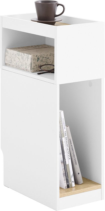 SoBuy Smal Nachtkastje met Lade en Open Plank – 25 x 35 x 60 cm – Ruimtebesparend Design – MDF – Scandinavische Stijl – Houtkleur