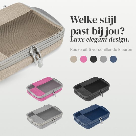 SC Travel Essentials Packing Cubes - 6-delige Set - Luxe Compressie Organizers van Hoogwaardig Nylon - Ruimtebesparend en Duurzaam - Ideaal voor Reizen - Beige