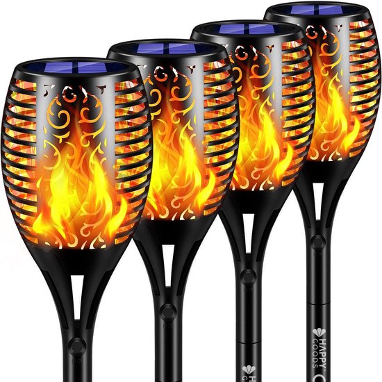 Happy Goods Solar Tuinverlichting op Zonne Energie - 4 Tuinfakkels - 57 cm - Waterbestendig - Buitenverlichting met Sensor - Tuinlantaarns
