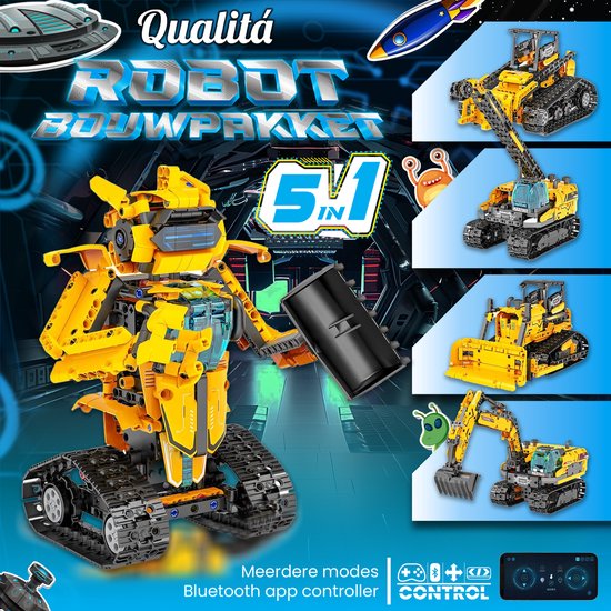 Qualitá® Robot Bouwpakket 5 in 1 – Educatief Speelgoed – Robot Speelgoed - Robot Bouwpakket - STEM speelgoed – Programmeren Voor Kinderen - Interactief Speelgoed – 736 Onderdelen – 7-9 Jaar