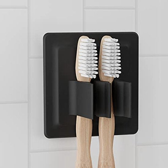 LOBUX® - zelfklevende tandenborstelhouder, super stevig [soft-touch silicone] - opzetborstel voor elektrische tandenborstels - voor badkamer, spiegel, douche, muur (zwart)