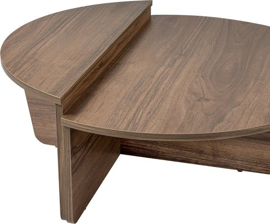 Dimehouse Salontafel - Ovaal - 85x30x30 cm - Melamine - Japandi - Houtlook - Naturel Walnoot