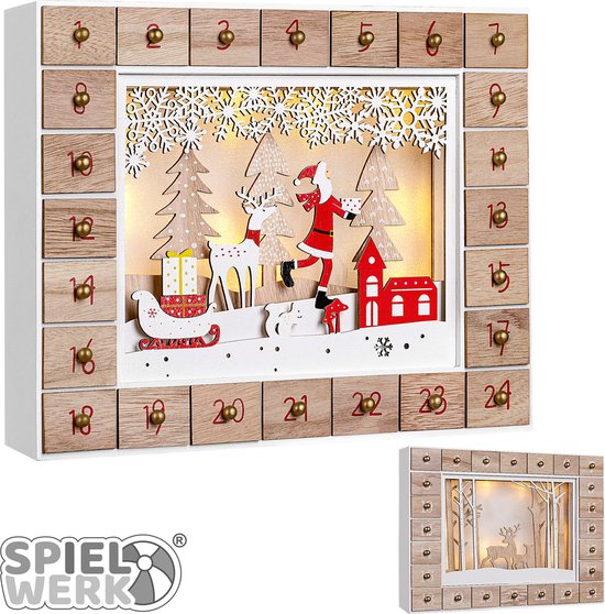 Spielwerk – Adventskalender - LED - Kerstman - MDF