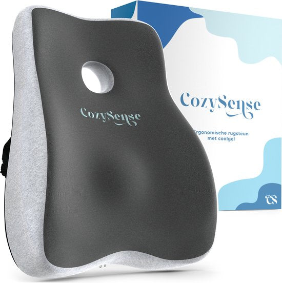 CozySense® Rugsteun - Verstelbaar Rugkussen Onderrug - Lendekussen voor Auto, Bureaustoel, Bed & Bank - Ergonomisch - Met Coolgel - Wasbare Hoes