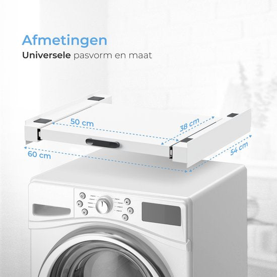 Skoov Tussenstuk voor Wasmachine & Droger - Stapelkit - Met uitschuifbare plank - Universeel - Droogkast - Meubel - incl. trildempers en spanband