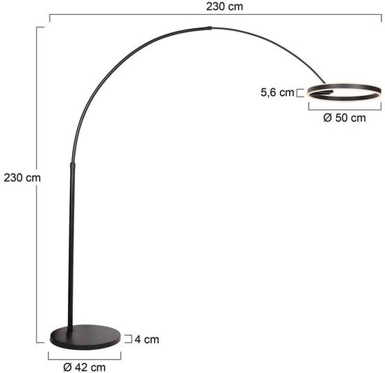 Steinhauer - vloerlamp - Ringlux - zwart - metaal - booglamp - LED - 4130ZW