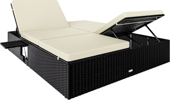 Casaria Ligbed - Tweepersoons Polyrattan 200x160cm Verstelbaar - Zwart
