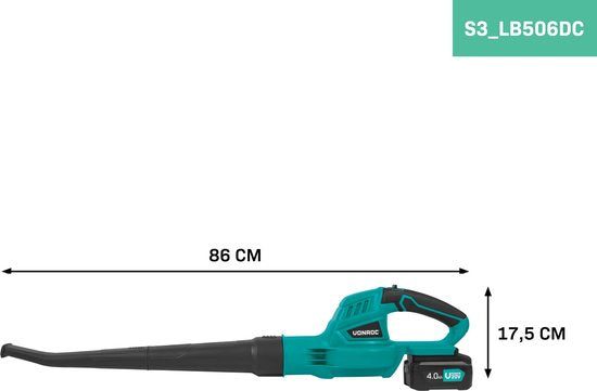 VONROC Accu Bladblazer 20V – Luchtsnelheid 180 km/u – Luchtvolume 5m3/min - Incl. 4.0Ah accu en snellader
