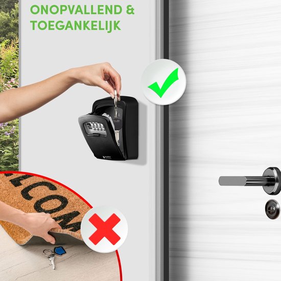 Happy Goods Sleutelkluis voor Buiten & Binnen - Zwart - 12x9x4 cm - Sleutelkluisje met Code voor Buiten - Waterbestendig - Kluisje met Cijferslot