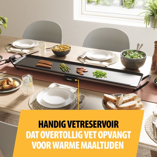 Tristar Grillplaat BP-2670- Tafelgrill XL: 100 x 23 cm - Voor binnen en buiten - BPA Free - Gourmet bakplaat voor op tafel - 10 tot 12 personen - Met regelbare thermostaat - Anti-aanbaklaag - Zwart