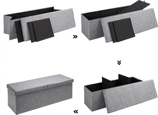 Casaria Zitbank met Opbergruimte - 115x40x40cm 131L Linnen Look – Donkergrijs