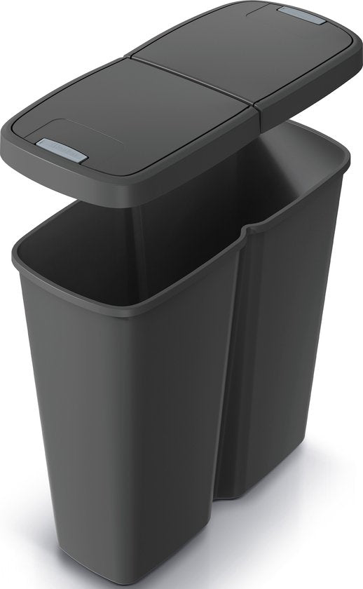 Keden Duo Prullenbak - Vuilnisbak 50L met Dubbel Deksel 55x25x57cm - Grijs