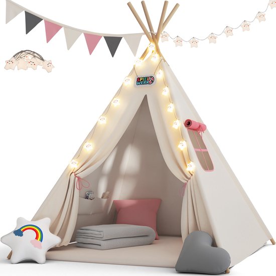 Spielwerk Speeltent – LED 3 Kussens Spanschroef 130x130x160cm - Roze