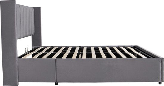 Juskys – Polsterbed Savona – 120 x 200 cm – Voorzien Van Opbergruimte Met Gasdrukveer En Gecapitonneerd Hoofdbord – Voor Slaapkamer En Tienerkamer – Donkergrijs Fluweel